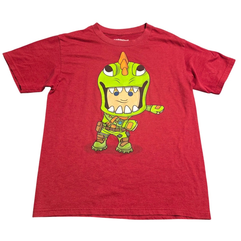 Fortnite Rex Dinosaur‎ Graphic T-Shirt Boy's Size XL 14/16 Red Floss Dance